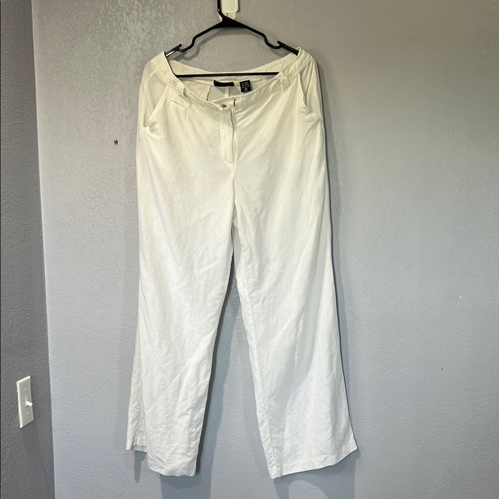 New York & Co White Linen Pants, Wide-Leg with pockets.
